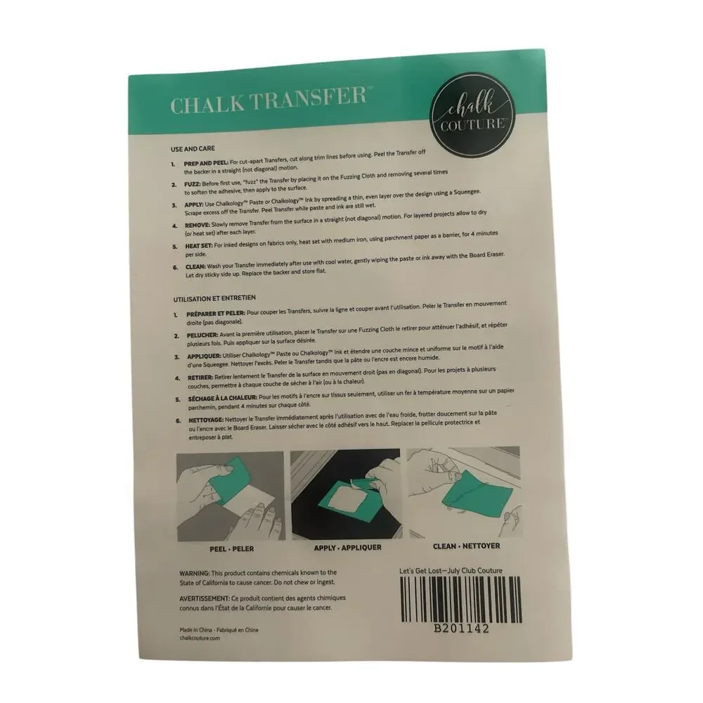 NWT Lets Get Lost Chalk Couture 8.5 x 11 Reusable Transfer